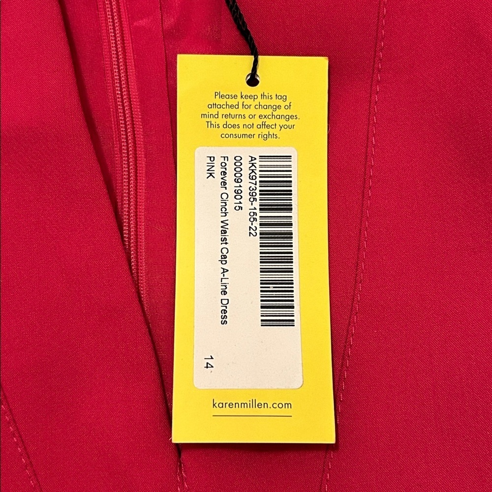 Karen Millen Forever Cinch Waist Cap A-Line Dress In Pink NWT Size US 10, UK 14 - Picture 10 of 12
